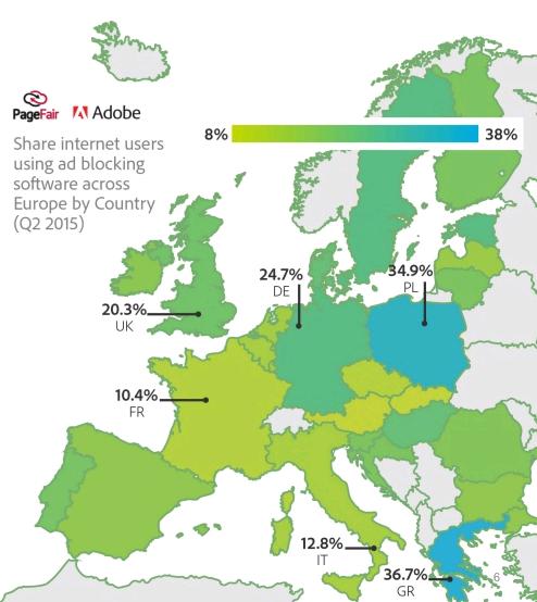 Míra užívání AdBlocku v Evropě