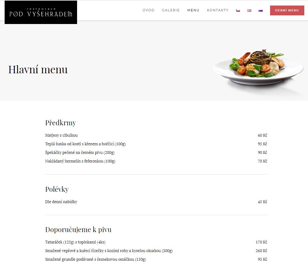 Restaurace Pod Vyšehradem - menu | Aira GROUP