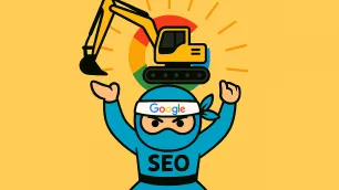 SEO ninja zvedající bagr