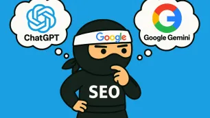 SEO ninja přemýšlející nad problematikou ChatGPT vs. Google Gemini