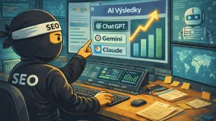 SEO ninja zkoumající výsledky vyhledávání