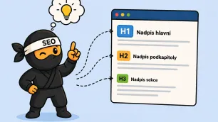 SEO ninja zkoumající strukturu nadpisů za SEO