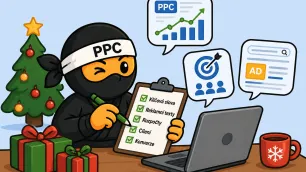 SEO ninja kontrolující vánoční PPC kampaně