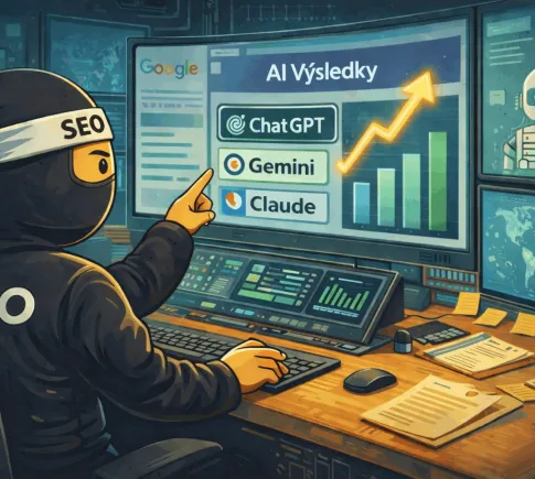 SEO ninja zkoumající výsledky vyhledávání