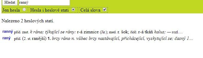 Slovo „ranný“ ve Slovníku spisovného jazyka českého.