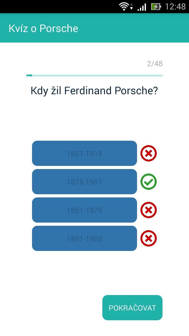 Příklad kvízové otázky v aplikaci Xamarin