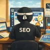 SEO ninja za počítačem dávající SEO tipy pro malé weby