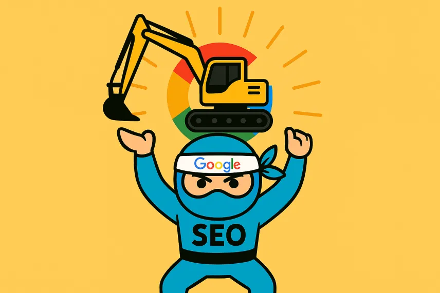 SEO ninja zvedající bagr