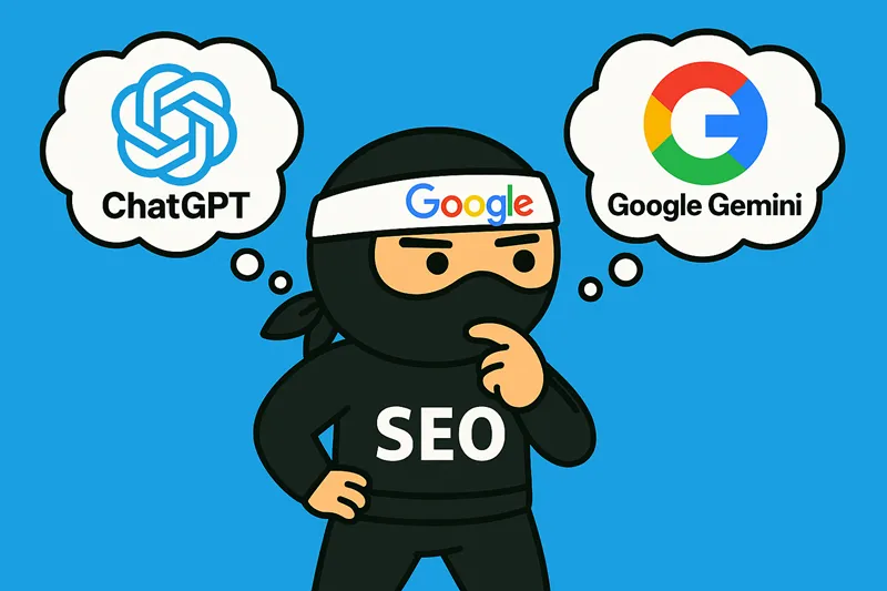 SEO ninja přemýšlející nad problematikou ChatGPT vs. Google Gemini