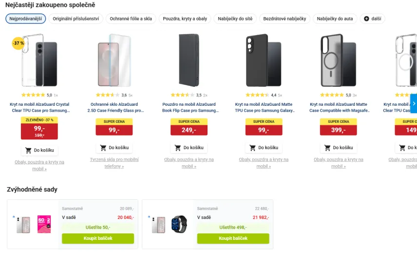 Poutání souvisejících produktů na webu Alza.cz