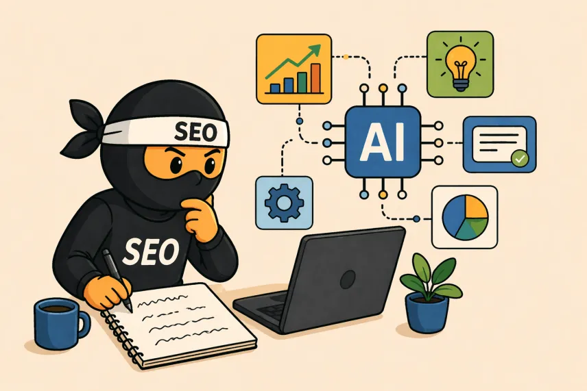 SEO ninja přemýšlející nad AI v SEO