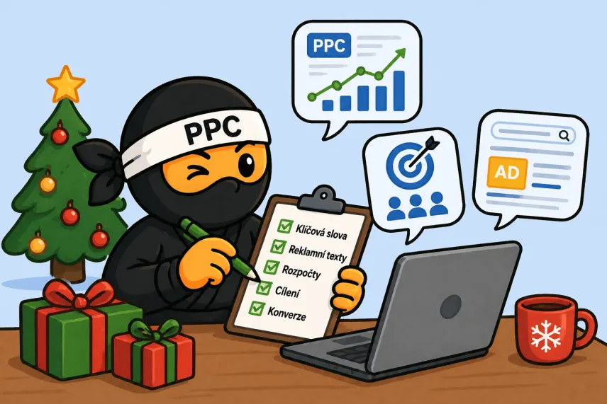 SEO ninja kontrolující vánoční PPC kampaně