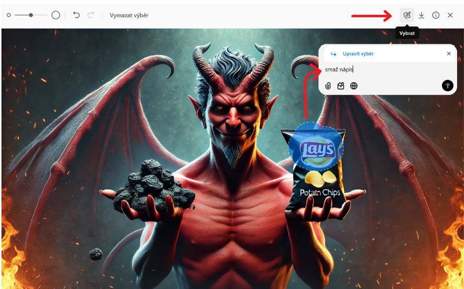 Generování obrázků AI - čert a brambůrky - editace 